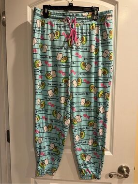 Women’s Aqua Avocado & Toast Lounge Pajama Pants with Pink Drawstring